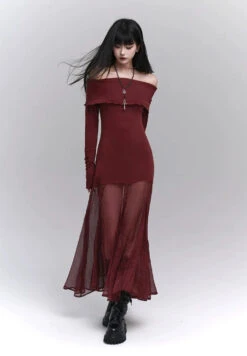 Ruffle Off-Shoulder Sheer Skirt Maxi Dress -Modern Wear Shop 116265b954995bf85ba3172067a3fa2b