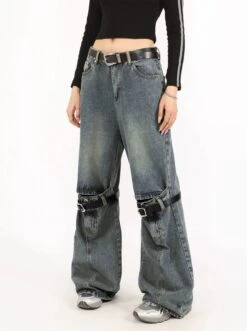 Button Belted Knee-Cutout Straight Faded Jeans 25 Button Belted Knee-Cutout Straight Faded Jeans -Modern Wear Shop 117699e8e93b86c4e389ea75c1f38bbd
