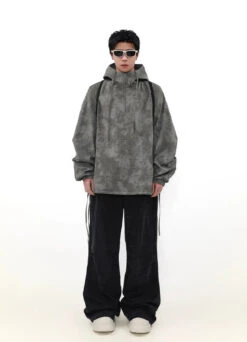 Oversized Waffle-Texture Camo Hooded Jacket With Adjustable Hem -Modern Wear Shop 118b87afbf9c262a1fcd34cd105f9f0e