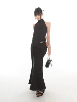 Backless Halter Neck Top And Flare Maxi Skirt Two-Piece Set -Modern Wear Shop 11c1ba4bd9c54a0deb440be14e32d9fd
