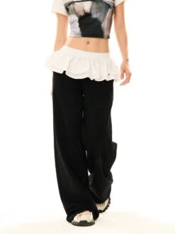 Ruffled Mock Skirt-Over-Pants Velvet Straight Pants -Modern Wear Shop 11c94a9ee95ca9bf5c611e4aa5eac70a