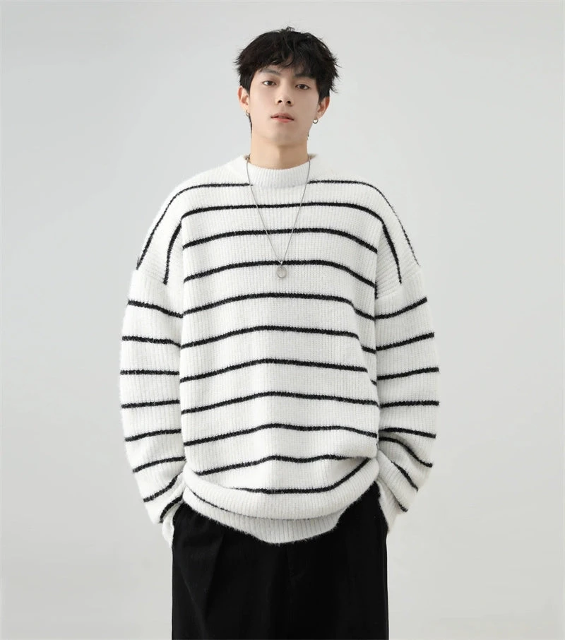Stripe Oversized Drop Shoulder Knit Sweatshirt 2 Stripe Oversized Drop Shoulder Knit Sweatshirt - Image 2
