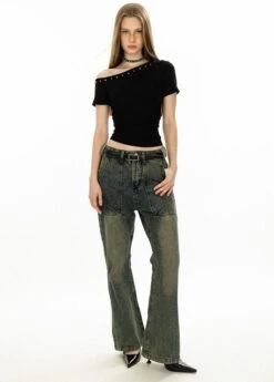 Asymmetric Studded Neckline Crop Top 33 Asymmetric Studded Neckline Crop Top -Modern Wear Shop 11fc2dd433eaf9af4ebcc9eb4dba1c58