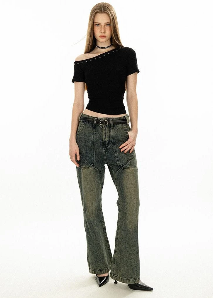 Asymmetric Studded Neckline Crop Top 17 Asymmetric Studded Neckline Crop Top - Image 17