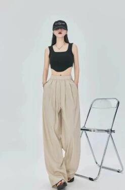 Elastic Waist Pleated Trousers With Pockets -Modern Wear Shop 121f6f7869367c24976c3a243945b8ac