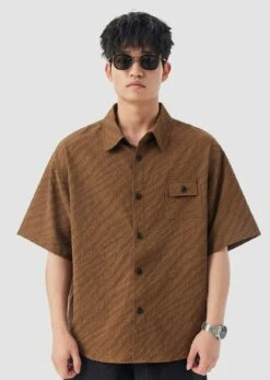 Boxy Textured Button-Up Shirt With Chest Pocket