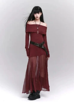 Ruffle Off-Shoulder Sheer Skirt Maxi Dress -Modern Wear Shop 1233f3f039fcc2f8fa6b57c387459909