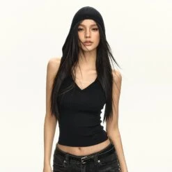 Ribbed V-Neck Sleeveless Knit Hooded Top 7 Ribbed V-Neck Sleeveless Knit Hooded Top -Modern Wear Shop 12b5fbf77f2ce0ac560ac0a45f10be04