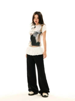 Ruffled Mock Skirt-Over-Pants Velvet Straight Pants -Modern Wear Shop 12db2144aa705251bc150571e82a88d5