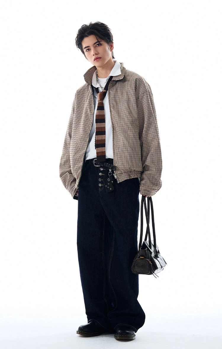 Oversized Houndstooth Reversible Zip Jacket With Elastic Trim 6 Oversized Houndstooth Reversible Zip Jacket With Elastic Trim - Image 6