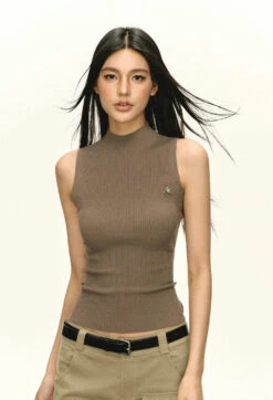 Ribbed Mock Neck Sleeveless Tank Top -Modern Wear Shop 12fc673ead63437cb050147af4e67736