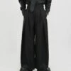 Wide Leg Pleated Palazzo Trousers With Belt Detail