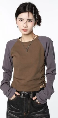 Ruched Side Baseball Long Sleeve T-Shirt -Modern Wear Shop 133d2ace3d4620ed8993cfdfcced0921