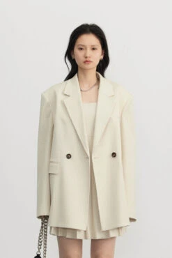 Pinstripe Texture Oversized Blazer And Pleated Dress Set