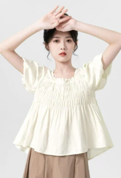 Puff Sleeve Shirred Blouse 12 Puff Sleeve Shirred Blouse -Modern Wear Shop 138d0393de8364fd4c431d52ebc1ce50