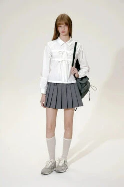 Bow Tie Detail Collared Cropped Shirt -Modern Wear Shop 13af0e8f57312e24e95694220ac27377