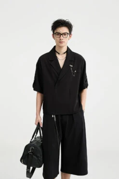 Asymmetric Lapel Short Sleeve Shirt -Modern Wear Shop 13af8147b5aad4e670230dc8e8bed2d1