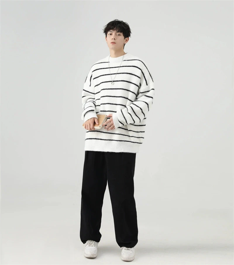 Stripe Oversized Drop Shoulder Knit Sweatshirt 10 Stripe Oversized Drop Shoulder Knit Sweatshirt - Image 10