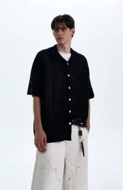Textured Open Knit Button-Up Short Sleeve Shirt -Modern Wear Shop 143ae559bc9910987f50baf00d89d721