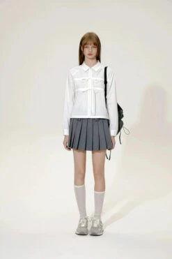 Bow Tie Detail Collared Cropped Shirt -Modern Wear Shop 1448f696c9f88368f9b961c94779d0e1