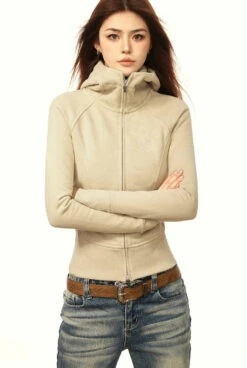 Skinny High Collar Hoodie Zip Jacket -Modern Wear Shop 145ebe00ceeda6a1bb13506ab25448b4