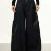 Low Waist Baggy Denim Jeans With Leopard Patchwork Details