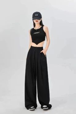Elastic Waist Pleated Trousers With Pockets -Modern Wear Shop 14d5d628600f616bb66134002f2a6ebf