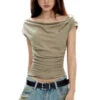 Asymmetrical Neckline Ruched Jersey Top