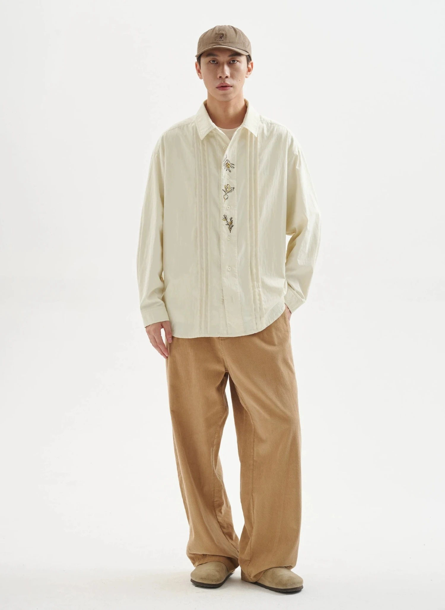 Pleated Button Down Long Sleeve Shirt With Embroidery Detail 10 Pleated Button Down Long Sleeve Shirt With Embroidery Detail - Image 10