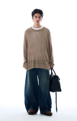 Ribbed Trim Sheer Textured Long Sleeve Knit Top -Modern Wear Shop 1574efa5314eec21894e5d391c87f50a