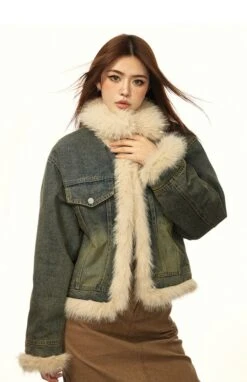Vintage Washed Faux Fur Trim Denim Jacket -Modern Wear Shop 158d47a5571d60d9ae70b23fa0e486ce