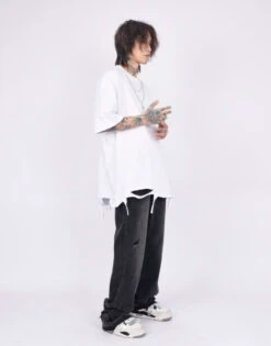 Distressed T-Shirt With Chain Accessory -Modern Wear Shop 15b019361562891fc6cbd41bfa0bfc00