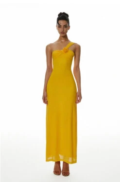 One-Shoulder Maxi Dress With Floral Strap Detail