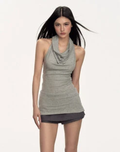 Ribbed Cowl Neck Halter Top With Open Back -Modern Wear Shop 15dc46c42697a43142d995e13fcef18c