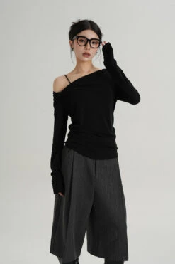 Asymmetric Single-Strap Off-Shoulder Long Sleeve Top -Modern Wear Shop 15f6a643b3eebc7f4c92f717d995b126