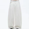 Wide Leg Pants With Contrast Stripe Waistband And Back Pocket Detail