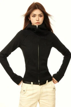Skinny High Collar Hoodie Zip Jacket -Modern Wear Shop 160c3bbdf5b966915cd1a8e25f5b691e