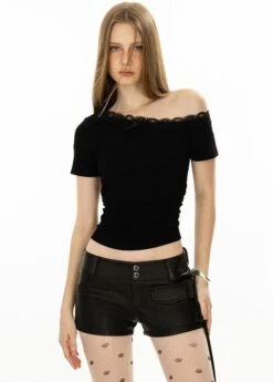 Off-Shoulder Lace Trim Crop Top -Modern Wear Shop 1620eedd39cbdc466d2837ac452cfa65