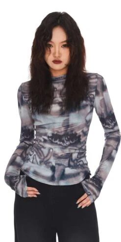 Abstract Print Skinny Long Sleeve Top -Modern Wear Shop 162b1fba02a400c62c0d9fd95d8c12f2