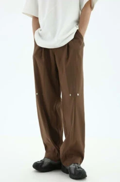 Pleated Straight Fit Pants With Knee Buttons -Modern Wear Shop 163ff478803b2b6c502dc84544843fa3
