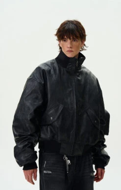 Oversized Faux Leather Mid Crop Bomber Jacket With Sleeve Zip Pocket 16 Oversized Faux Leather Mid Crop Bomber Jacket With Sleeve Zip Pocket -Modern Wear Shop 166ceb31944c4e77c41e5309e1877f11