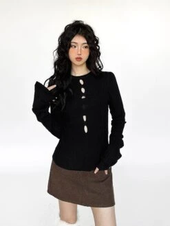 Flare Long Sleeve Ribbed Knit Top With Cutouts 19 Flare Long Sleeve Ribbed Knit Top With Cutouts -Modern Wear Shop 1699754ca9e24561dae963354b6a5db9