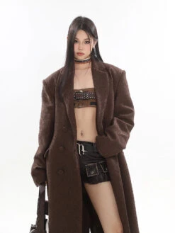 Double-Breasted Longline Bouclé Coat -Modern Wear Shop 1699d70989fc3b42b70ead26252b9920