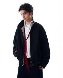 Oversized Houndstooth Reversible Zip Jacket With Elastic Trim 22 Oversized Houndstooth Reversible Zip Jacket With Elastic Trim -Modern Wear Shop 169e67e5d24309b3be61b9c943335e67