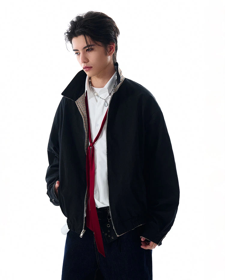 Oversized Houndstooth Reversible Zip Jacket With Elastic Trim 9 Oversized Houndstooth Reversible Zip Jacket With Elastic Trim - Image 9