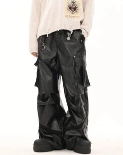 Oversized Cargo Pocket Faux Leather Pants -Modern Wear Shop 1704b3ae00becf57df537cdd61627c31