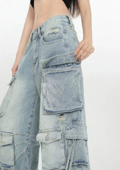 Patchwork Denim Cargo Pants With Strap Details -Modern Wear Shop 1714ed10f75f74edf33e50102cb2e327