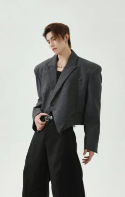 Asymmetric Hem Abstract Print Single-Breasted Boxy Blazer -Modern Wear Shop 171b94a787d14df9e259bdca96797d19