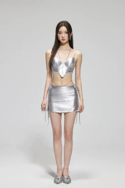 Metallic Silver Swim Set With Side-Tie Skirt -Modern Wear Shop 171c00ea1f95c63dddf51bdab49ea808