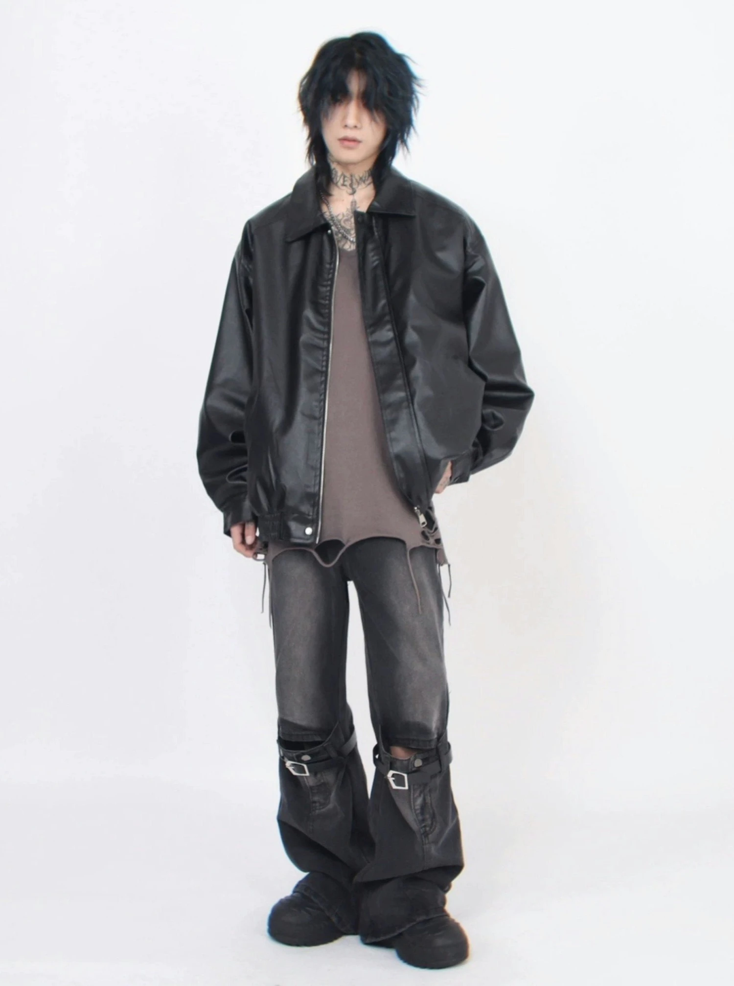 Oversized Zip Leather Jacket With Pockets 4 Oversized Zip Leather Jacket With Pockets - Image 4